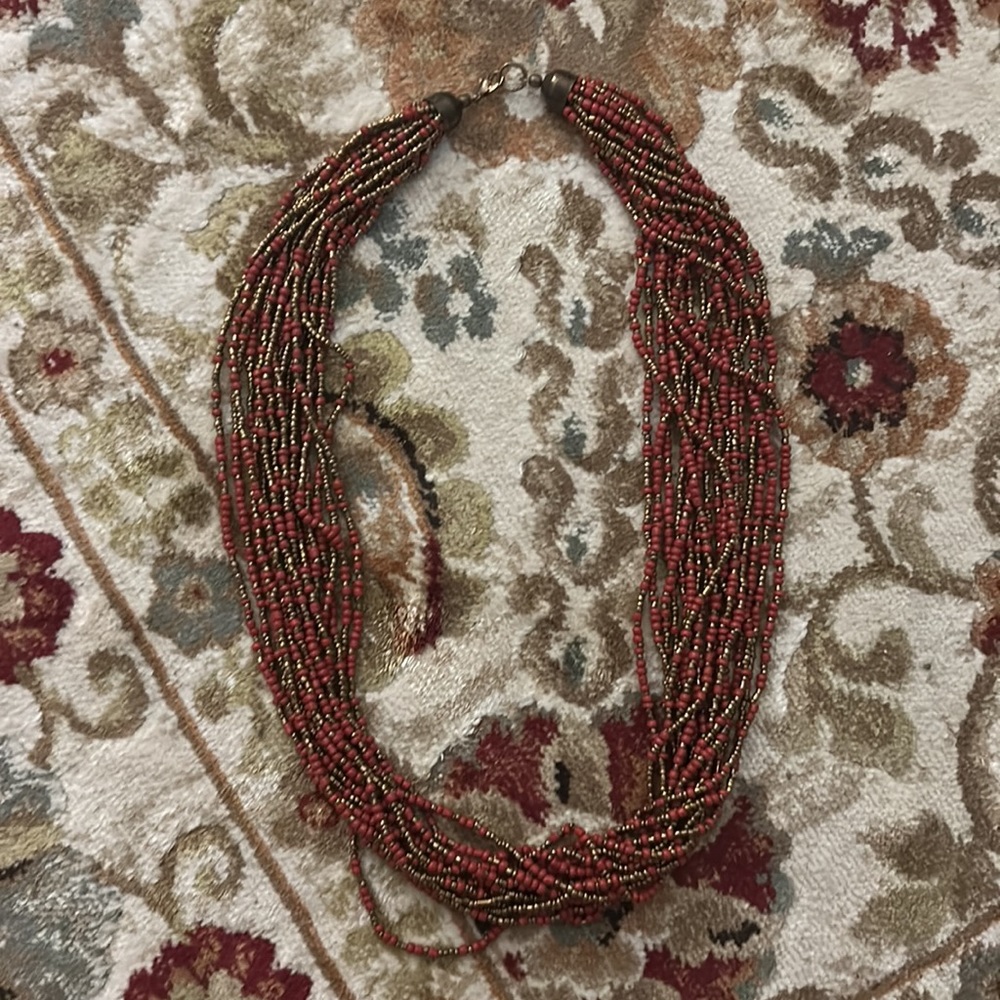 Anthropologie Red and Gold Multi-Strand Necklace